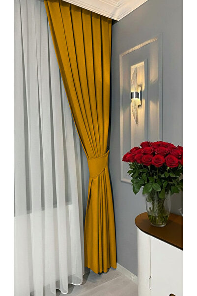 BD beyaz dokuma Σκούρο κίτρινο πλισέ βελούδινο φόντο κουρτίνας υψηλής ποιότητ...