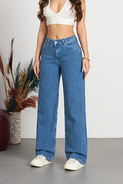 BİKELİFE Damen 90er Jahre Stretch Wide Leg Shabby Palazzo Jeans