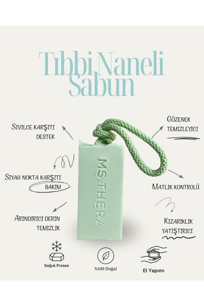 Ms. Thera %100 Doğal El Yapımı Siyah Nokta Karşıtı Tıbbi Naneli Sabun