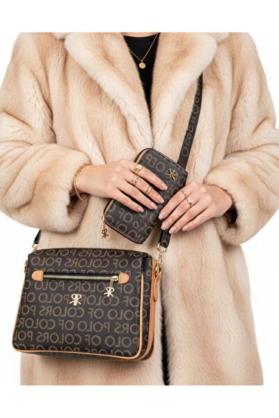 Çanta Trend Polo Of Colors Чорна верблюжа шкіра з принтом, багатосекційна жін...