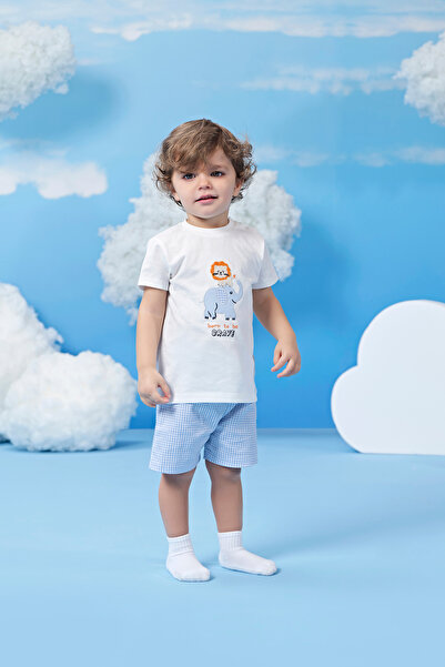 Minycenter تي شيرت بتفاصيل مطرزة - شورت بوتيكاري للصبيان الصغار طقم مكون من ق...