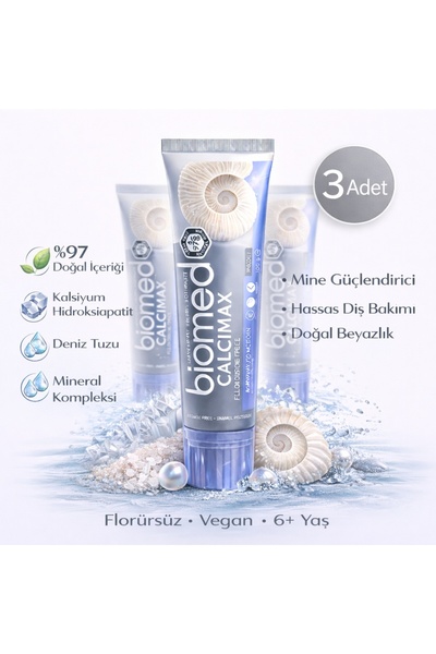 Biomed Calcimax Diş Macunu 3'lü set – Florürsüz, Mine Güçlendirici, Hassas Di...