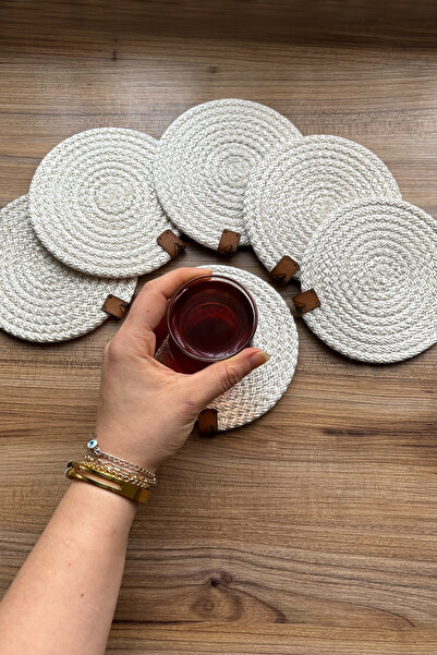 MS Glassware Cream 6-Piece Coaster Set, Tea Coffee Cup Mug Candle Coaster Dec...