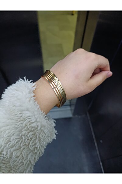 SHEM ACCESSORIES 22 Ayar Altın Kaplama Ajda Bilezik İnce Ajda Altın Renk Gold...
