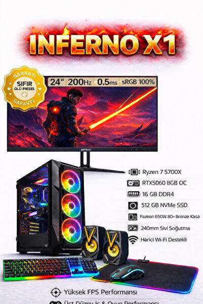 VELORA INFERNO X1 AMD RYZEN 7 5700X 16 GB DDR4 512 NVME SSD RTX 5060 240mm SI...