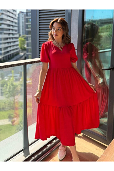 Butik Rochie cu mânecă scurtă pentru femei, cu guler deschis, cu balon înfășurat