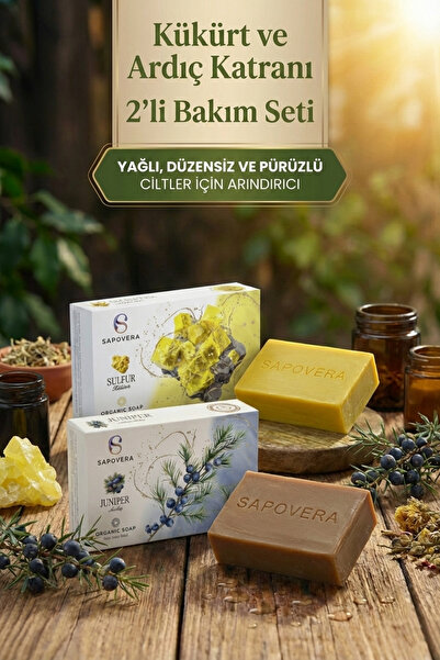 Sapovera Kükürt ve Ardıç Katranı 2'li Bakım Seti: Yağlı, Düzensiz ve Pürüzlü ...