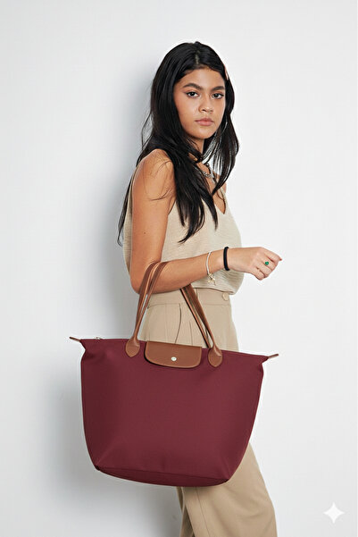 Madame Katlanır Fermuarlı Büyük Boy Kadın El Ve Omuz Çantası Bordo