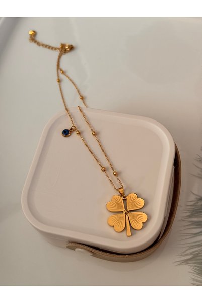 HERCY 4 Leaf Clover Long Barley 316L Stainless Steel Chain (45 cm) |   Clover Model Women's Necklace