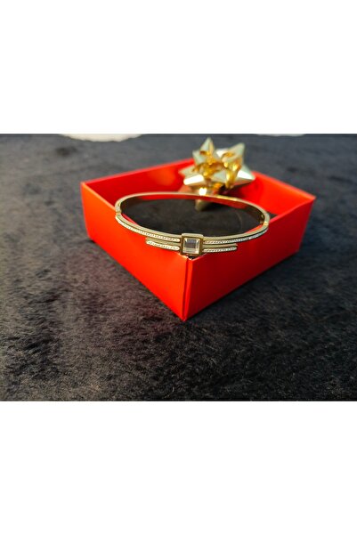 POFUDUK Gold Renk Minimalist Kare Kristal Taşlı Kelepçe Bilezik