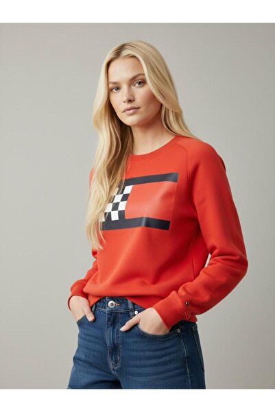 Tommy Hilfiger WOMEN S CHEST PRINT LOGO RELAX ORGANIC COTTON SWEATSHIRT