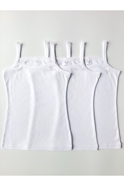 ÇebiKids قميص داخلي/قميص داخلي بناتي 100% قطن أبيض من قماش الجاكار بحبل 3 قطع