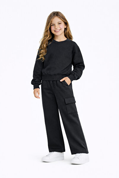 nazarbebe Girl's Oversized Piece Tracksuit Set, Wide Leg, Elasticless, Ages 9-16