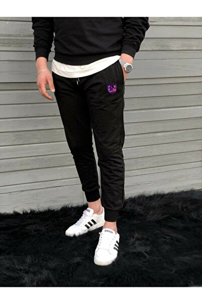 DEEPSENCE Ανδρικό μαύρο παντελόνι αθλητικού τύπου Casual Cotton εφαρμοστό Sli...