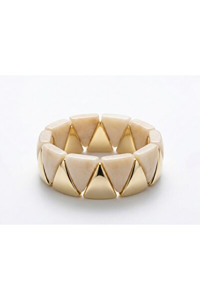 Snartun سوار نسائي مرن بتصميم مثلث وتفاصيل ذهبية وملمس رخامي كريمي مع علبة خاصة