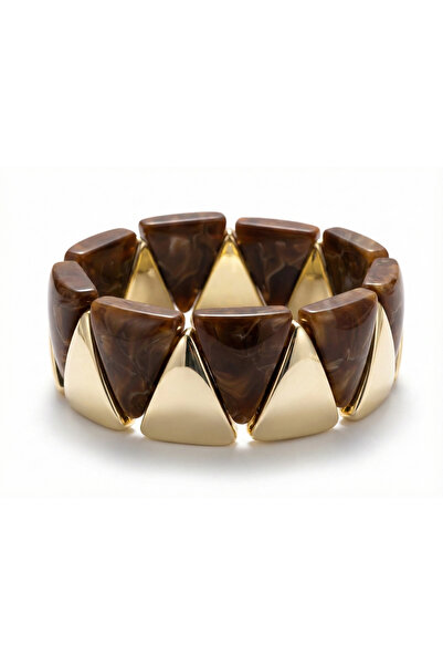 Snartun Gold Detailed Triangle Shape Brown Marble Textured Elastic Women's Br...