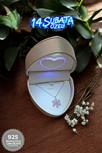 CAN SİLVER 925 Ayar Gümüş Pembe Zirkon Taşlı Manolya Çiçeği Gümüş Kadın Kolye...