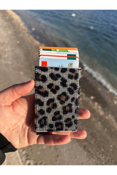 Store Taşlı Leopar Desenli otomotik Kartlık / kartvizit Cüzdan – Şık ve Kompa...