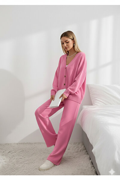 CLOUDY WEAR&DESİGN Kadın Oversize Geniş Yaka İkili Alt Üst Triko Takım