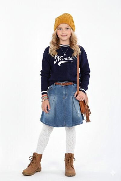 CLOUDY WEAR&DESİGN Pulover tricotat cu detaliu brodat pentru fetiță guler rotund