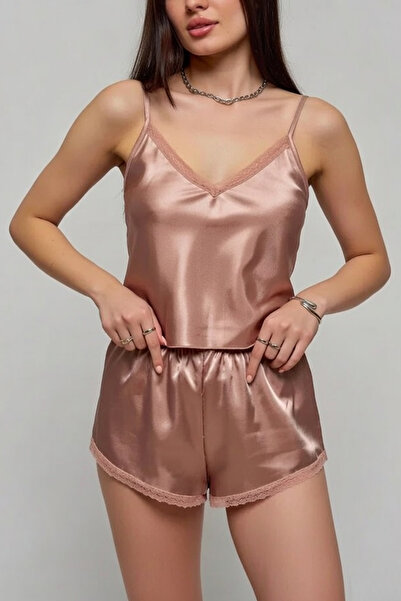 ZENCHES Saten Şortlu Gecelik Takım - Ayarlanabilir Askılı