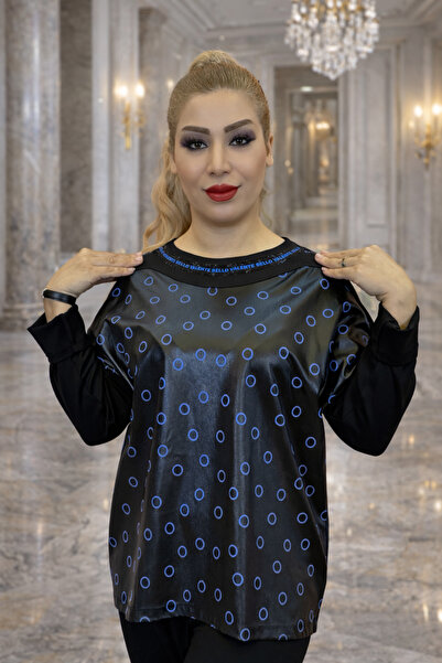 Yeşilmoda Blouse Leather-Look & Three Thread Cotton – Stone Embroidered |   H...