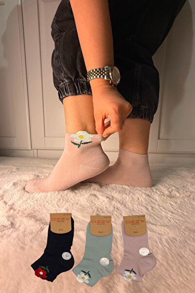 Ozzy Socks 3 Çift Kadın Taş Detaylı Dikişsiz & Takviyeli Patik Çorap