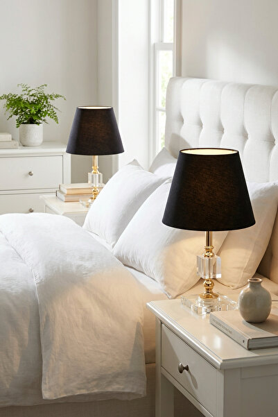 AbajurAksesuar أسود مزدوج ذهبي كريستال Akife - عاكس الضوء مفصل