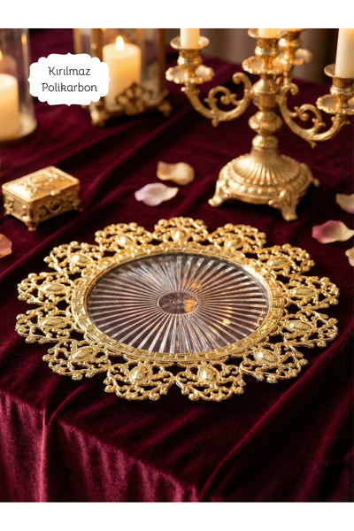 Le Paon 6 Piece Set Gold Detailed Transparent Placemat 30 cm - Luxury America...