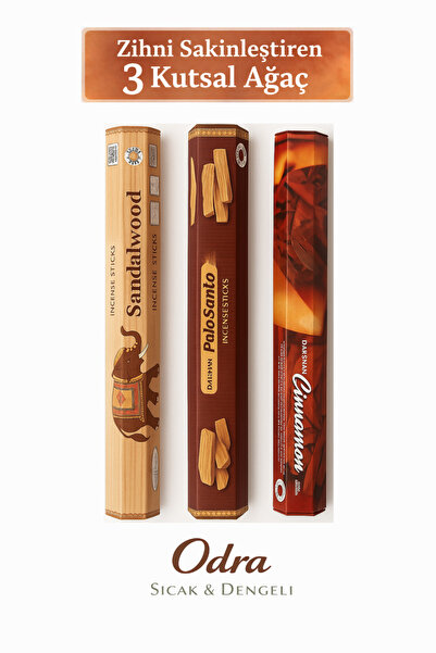 Hyge Odra 3’lü Çubuk Tütsü Seti – Palo Santo, Sandal ve Tarçın | 3x20 Adet | ...