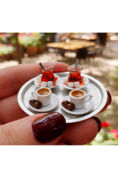 Minyatür Dünyam 2 Şekerli Çay 2 Çikolatalı Kahve Minyatürü ve Tepsi- Telefon ...