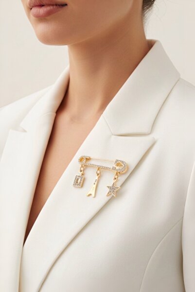 model aksesuar İskoç Iğne Kristal Taşlı Detaylı Broş