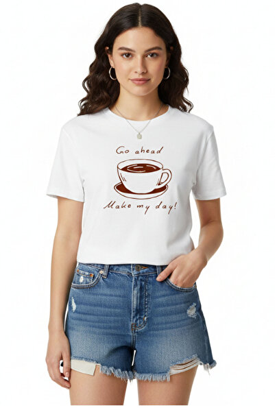 DESIGN BY ÇAĞLA Kadın Regular Coffee Baskılı T-Shirt