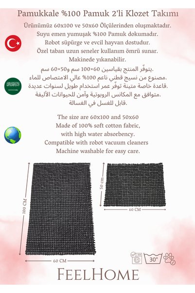 FeelHome Pamukkale Soft, Super Absorbent 2-Piece 100% Cotton Ultra Luxury Bath Mat Set Blue