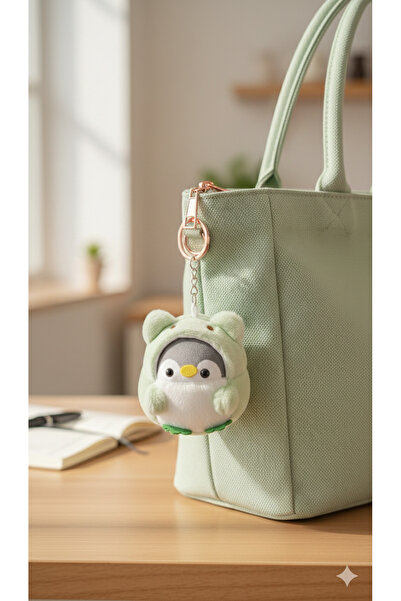 Şirin 11cm Sevimli Peluş Penguen Anahtarlık Tavşan Kostümlü - Çanta ve Anahta...