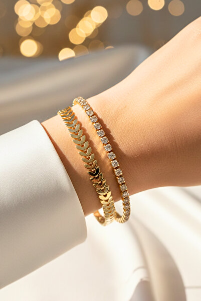 Crc Bijuteri مجموعة أساور نسائية من حجر الزركون وتفاصيل حراشف السمكة مكونة من...