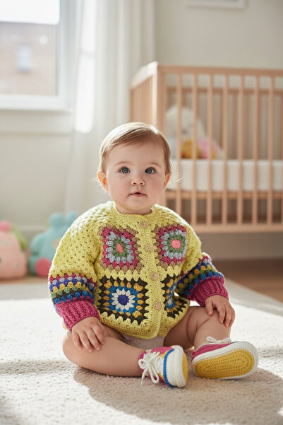 Örgü Sanatı DilekÇak El Örgüsü Patchwork Tasarım Motifli Bebek Hırkası, Motif...