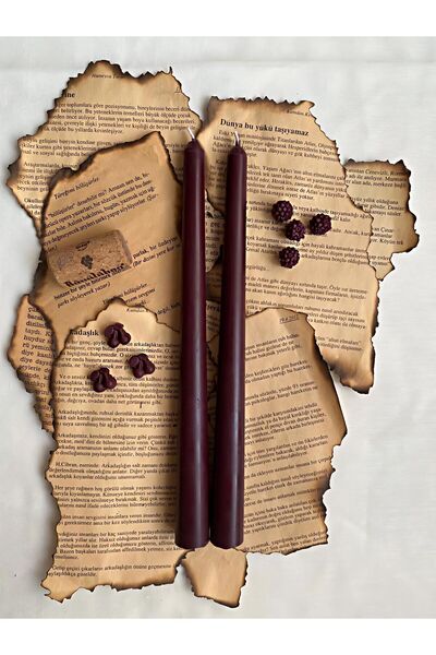 mumkusag 2'li Şarap Rengi Şamdan Mum 2 Adet Şamdan Dahil