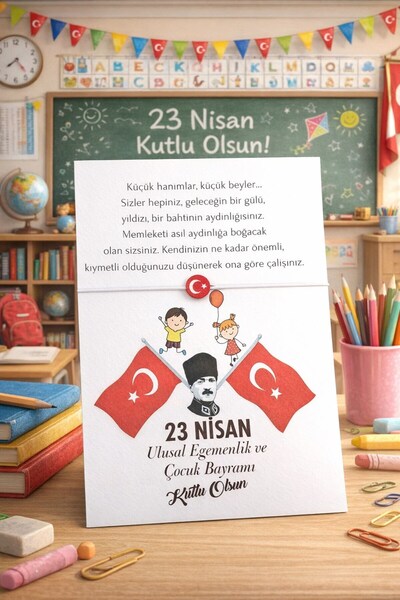 Emtory Gift 10 Adet 23 Nisan Hediyelik Bileklik - Türk Bayraklı Kartlı Bilekl...