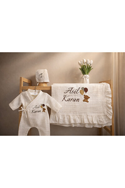 hobittubaby isim nakışlı bebek hastane çıkış seti