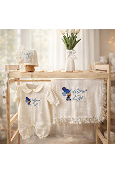 hobittubaby Yenidoğan isim nakışlı bebek hastane çıkış seti