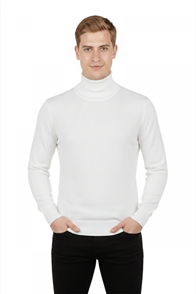 DeepSEA White Slim Fit Full Turtleneck Men's Knitwear Sweater - Stylish & Mod...