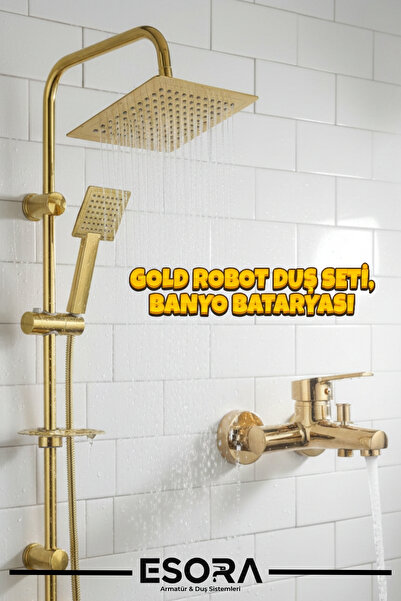 ESORA Kare Gold Robot Duş Seti Altın Renk Kaliteli Kaplama Banyo Bataryası 2'...