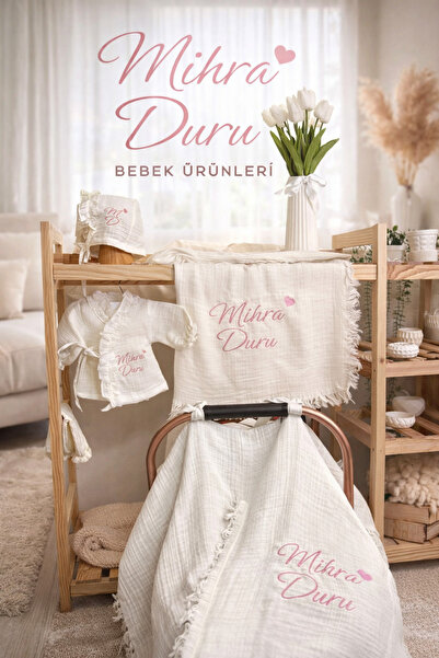 hobittubaby İsme Özel Müslin Bebek Hastane Çıkış Seti | %100 Pamuk | Yenidoğa...