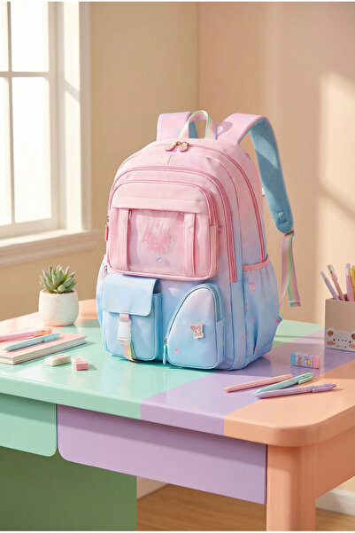 Roomys Geantă de școală pentru fete din material textil importat Lumy cu acce...