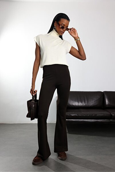 5in1Canpolat بنطلون ليجنز بني واسع الأرجل 2511