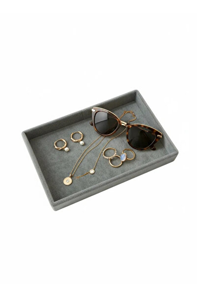 MeGass Dekor طاولة تقديم صغيرة الحجم من قماش الجلد المدبوغ باللون الرمادي مقا...