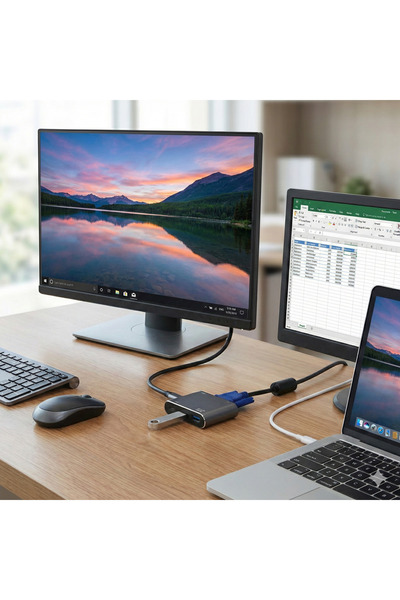 Hytech 4 in 1 Type C To, Pd+Hdmi+Vga+Usb3.0 Converter Hub Adapter