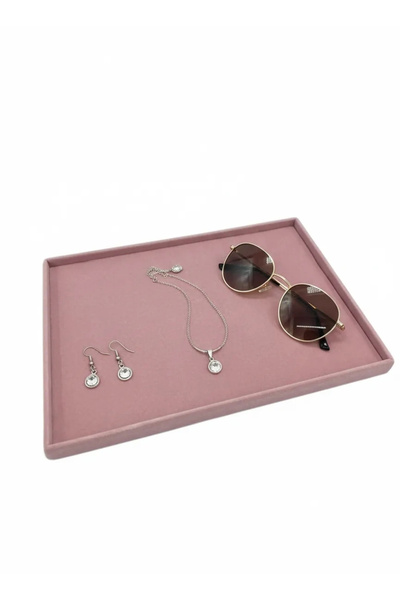 Aydın Decor طاولة صندوق خدمة المجوهرات باللون الوردي من قماش سيرتكس (AYDINDECOR)