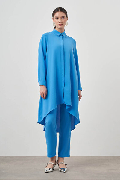 Mizalle Arkası Uzun Mavi Tunik